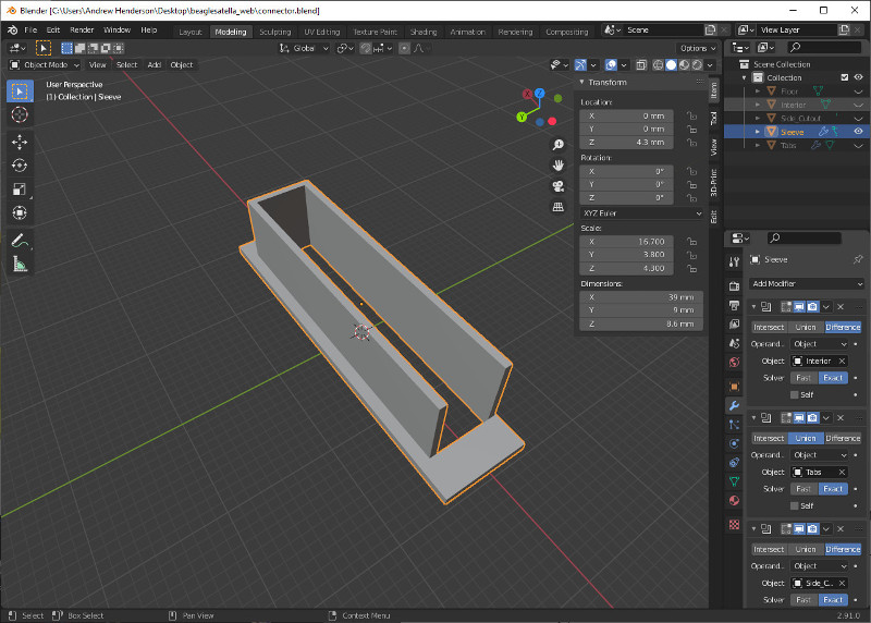 Blender model of the connector